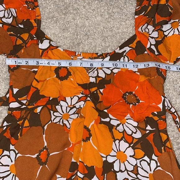 Faithfull The Brand Martine Mini Dress in Orange Isola Floral Boho Retro Size 6 - Picture 12 of 15